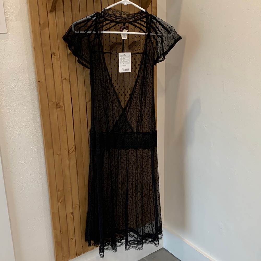 Sheer black lace slip dress